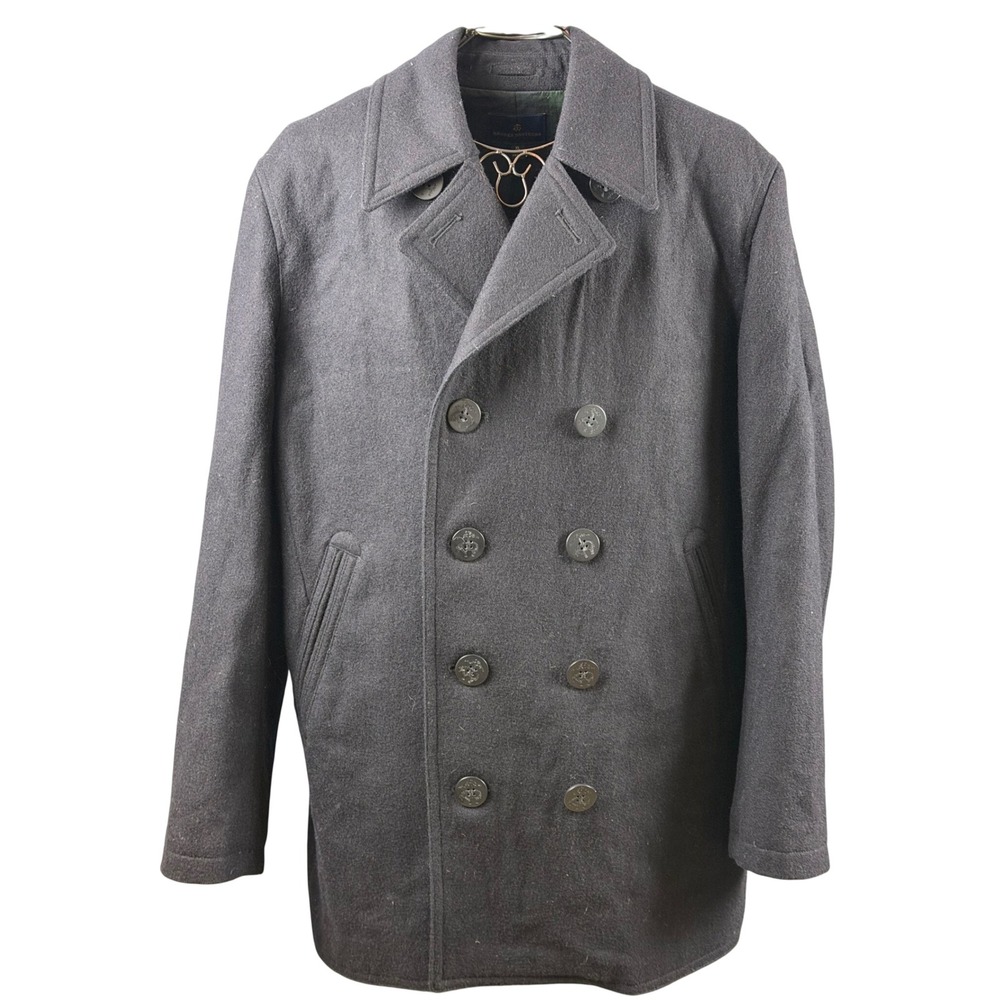 Brooks Brothers Men's XL Wool Pea Coat Charcoal Gray Black Plaid Lined Ret. $698